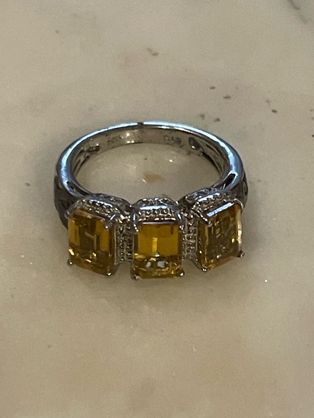 Triple Yellow Gemstone 925 Sterling Silver Ring Size 6
